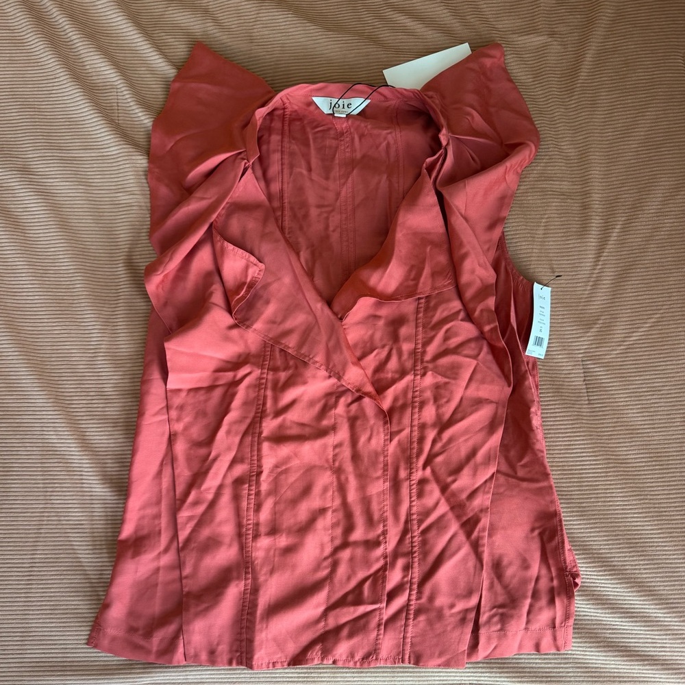 Joie Spiced Coral Ruffle V-Neck Blouse